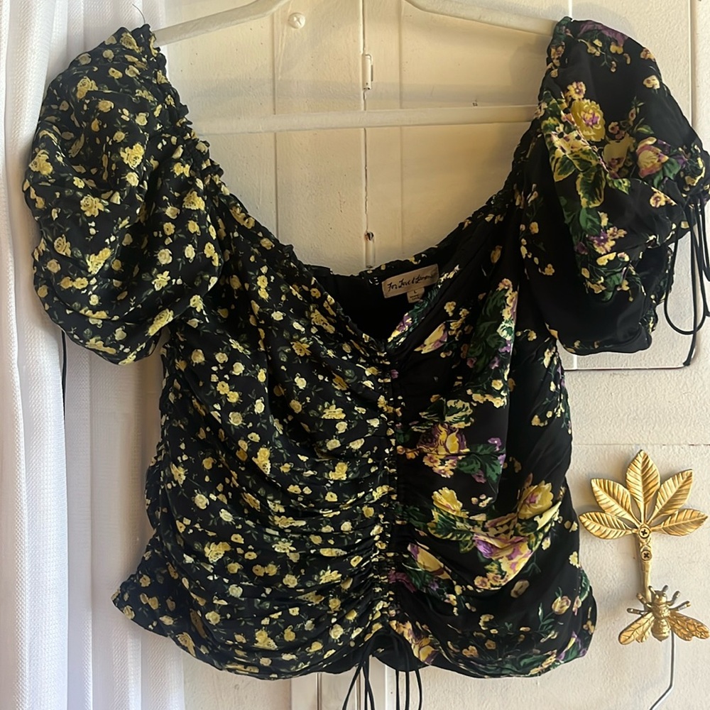 For Love And Lemons Black Yellow Floral Off The Shoulder Top Shirt